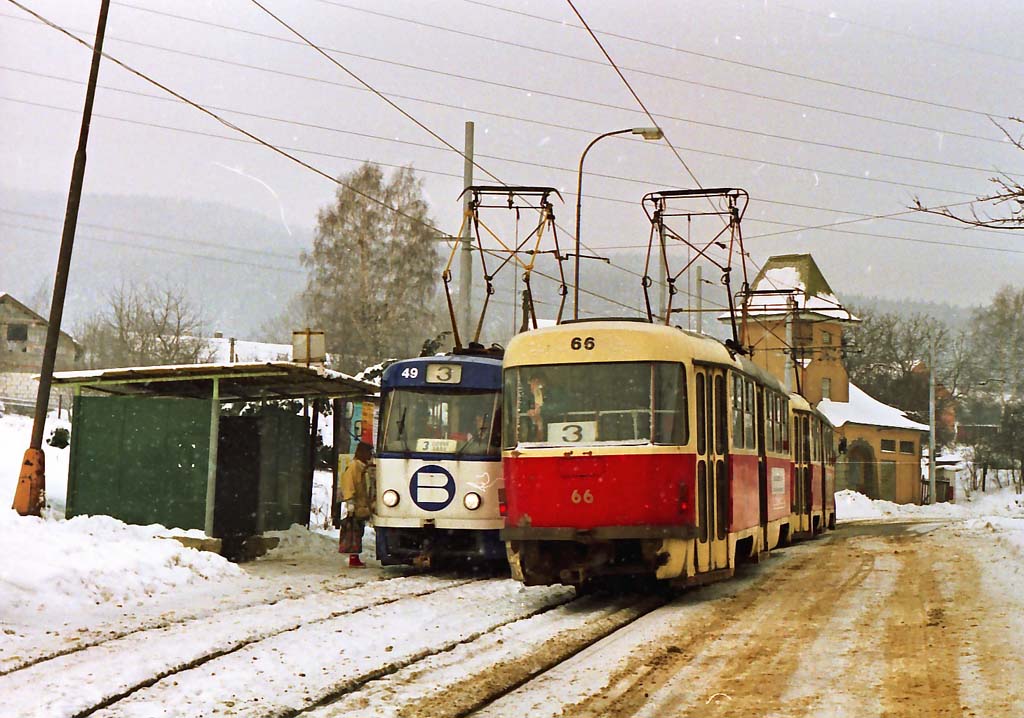 07.01.1995 - Liberec Tram. T3 ev.. 49,  Tram. T3 ev.. 65+66