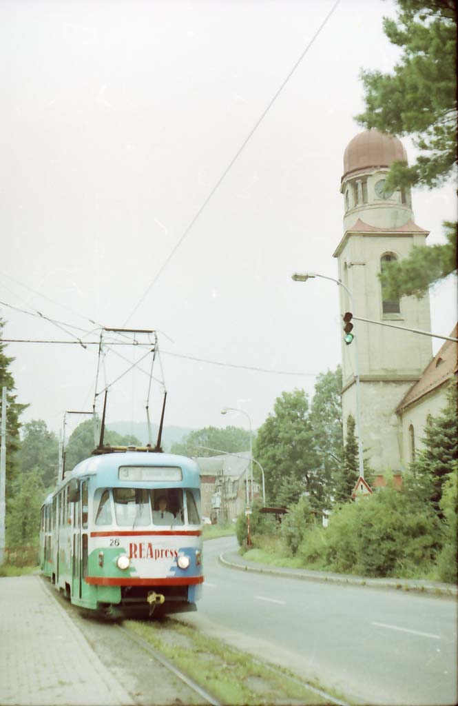 26.08.1998 - Liberec Doln Hanychov kostel Tram. T2R ev.. 26 + 27