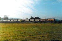 Stroj 751.239 na postrku loenho vlaku u Velena dne 24. 10. 2000.