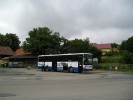 Konen v Mezn a autobus v pkladn pi pana idie bhem pestvky ped cestou zpt do Beneova.
