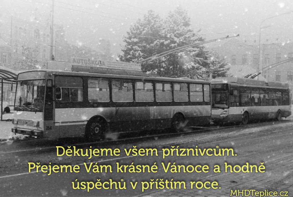 Trolejbusy koda 14TrM #154 a koda 24Tr #166. Teplice, Beneovo nm. 4. 12. 2010