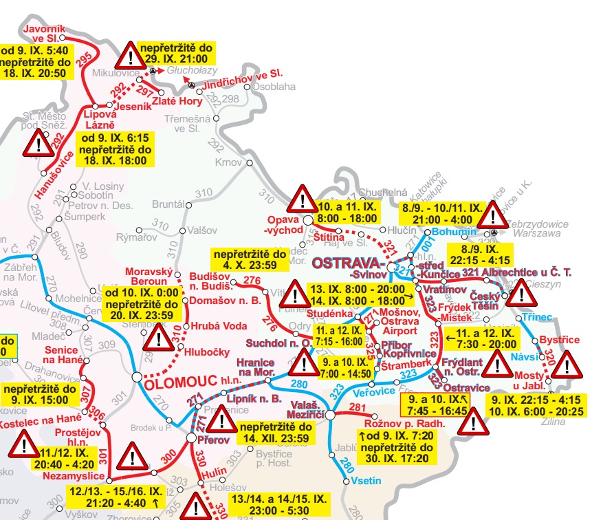 Vez mapy vluk na termn 9. - 15. 9. 2024 (37. tden). Zdroj: esk drhy, mapa vluk