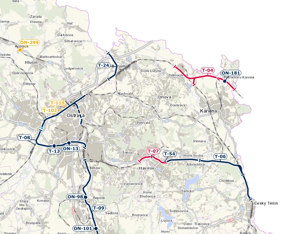 Interaktivn mapa Sprvy eleznic, s. o. Stav k 6. 1. 2024