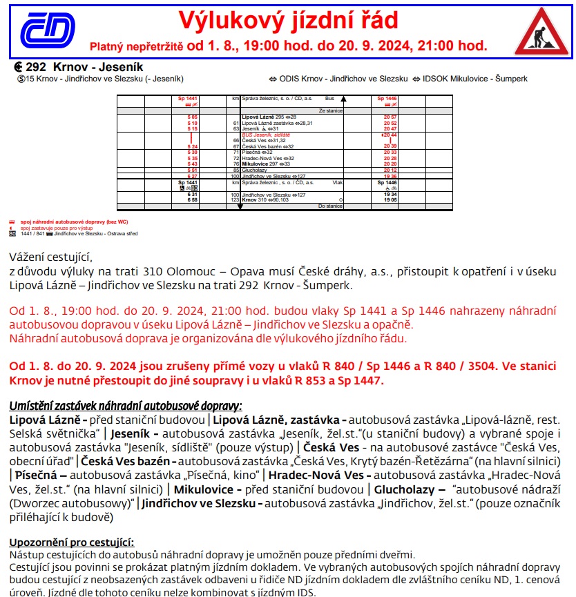 Nahrazen Sp 1441/Sp 1446 NAD v seku Jindichov ve Slezsku - Lipov Lzn. Zdroj: Vez VJ, D