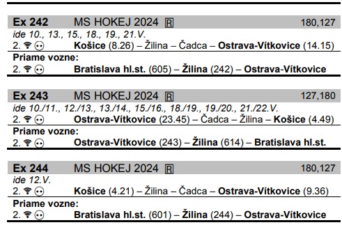 Zvltn vlaky na MS v lednm hokeji budou mt pm vozy z/do Bratislavy