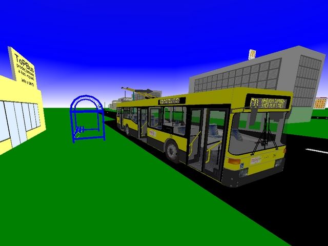 Trolejbus po vyloen cestujcch manipuluje v zastvce kolnk
