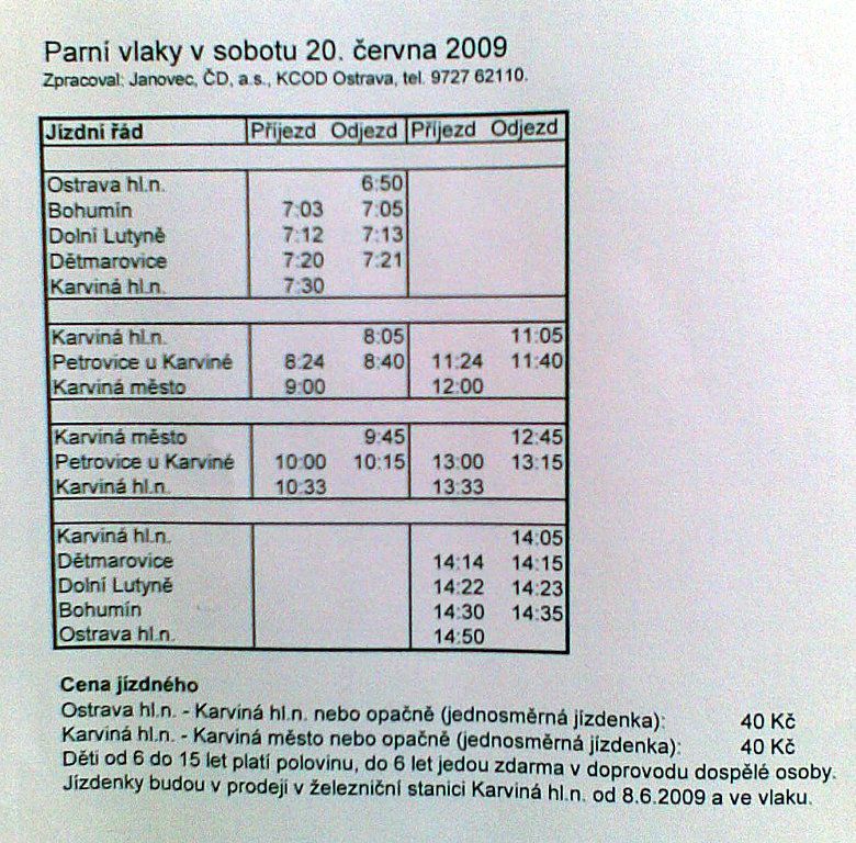 Jzdn d parnho vlaku v Karvin 20.6.2009