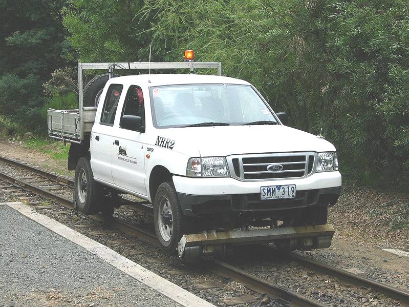Australia A Ford Ranger on the Puffing Billy Railway, a self-propelled vehicle that can be legally u