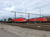 Stroje Captrain a DB Schenker čekají ve stanici Maasvlakte Oost na své vlaky s rudou a uhlím.