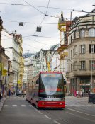 První den v provozu s cestujícími - 27. června 2014 - byla stá pražská tramvaj ForCity zachycena v centru Prahy.